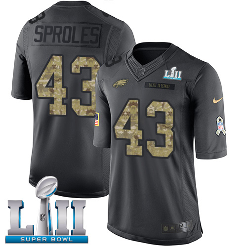 Nike Eagles #43 Darren Sproles Black Super Bowl LII Men's Stitched NFL Limited 2016 Salute To Service Jersey